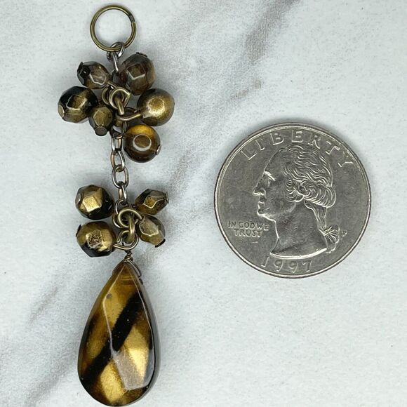 Bronze Tone Cluster Beaded Teardrop Upcycled Pendant - Picture 2 of 4